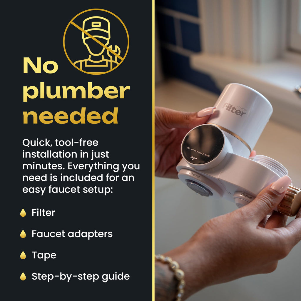 Faucet Filter – 20-Stage Water Purification with 5 Replacement Cartridges – Reduces Chlorine and Fluoride – with Vitamins C, E, and A for Fresher-Looking Skin, Hair, and Nails – White – My Purefilter