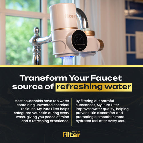 Faucet Filter – 20-Stage Water Purification with 5 Replacement Cartridges – Reduces Chlorine and Fluoride – with Vitamins C, E, and A for Fresher-Looking Skin, Hair, and Nails – White – My Purefilter