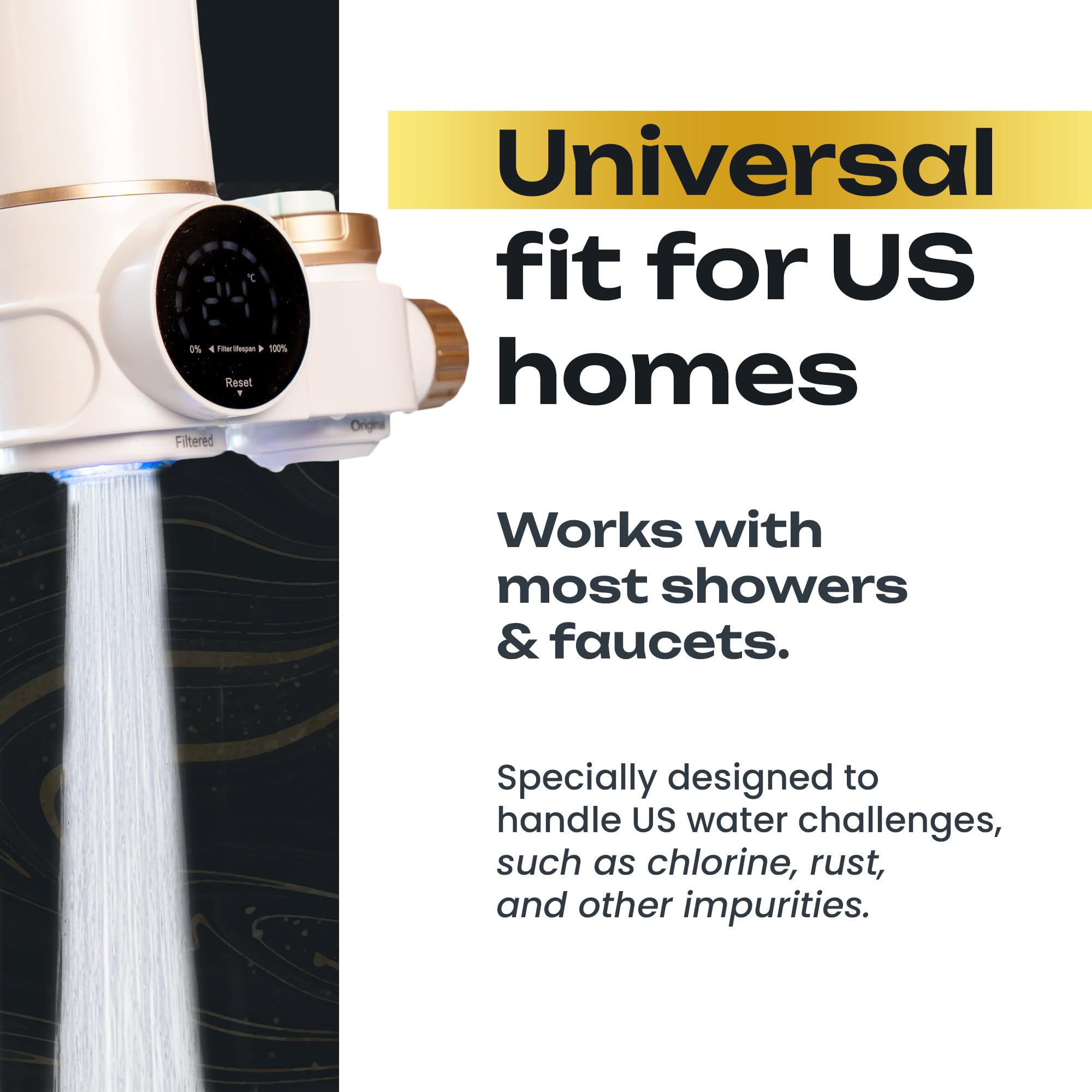 Faucet Filter – 20-Stage Water Purification with 5 Replacement Cartridges – Reduces Chlorine and Fluoride – with Vitamins C, E, and A for Fresher-Looking Skin, Hair, and Nails – White – My Purefilter